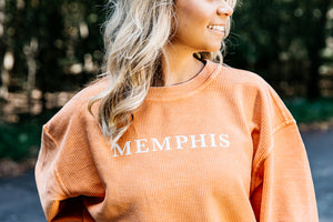 BURNT ORANGE MEMPHIS CORDED CREWNECK SWEASHIRT
