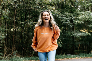 BURNT ORANGE MEMPHIS CORDED CREWNECK SWEASHIRT