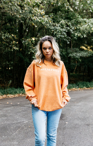 BURNT ORANGE MEMPHIS CORDED CREWNECK SWEASHIRT